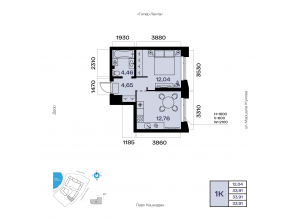 1-комн. 33,9 м² — Атлантис