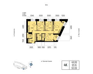 Планировка 4-комнатные 93,7 м²