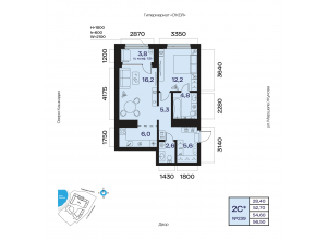2-комн. · 54,6 м²