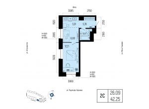 2-комн. · 42,3 м²