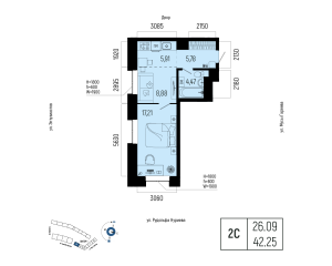 Планировка 2-комнатные 42,3 м²