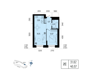 Планировка 2-комнатные 46,7 м²