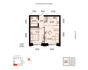 Планировка 2-комнатные 38,2 м²