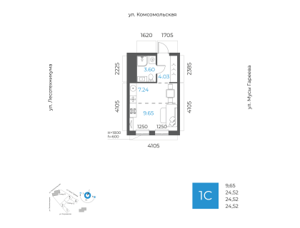 Планировка 1-комн. · 24.5 м²