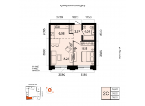 2-комн. · 38,2 м²
