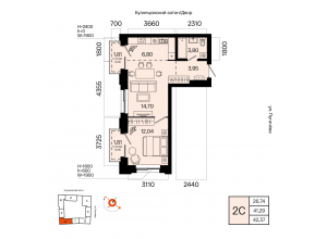 2-комн. · 42,4 м²