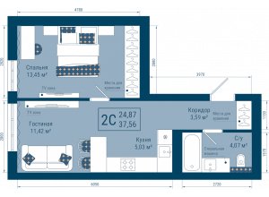 2-комн. · 37.6 м²