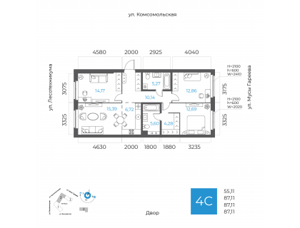 Планировка 4-комн. · 87.1 м²