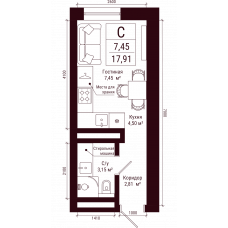Планировка: Студия, 17.9 м²