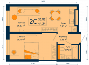 2-комн. · 44.2 м²