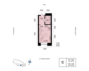 Планировка 1-комнатные 25 м²