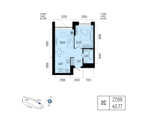 Планировка 2-комнатные 43,8 м²