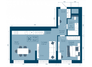3-комн. · 55.7 м²