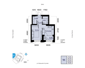 Планировка 1-комнатные 38,1 м²