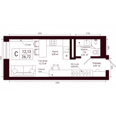 Планировка: Студия, 26.7 м²