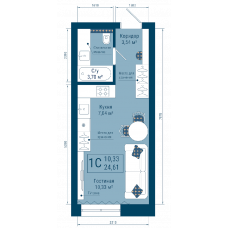 Планировка: 1-комн. квартира, 24.6 м²