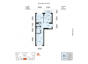 3-комн. · 55,9 м²