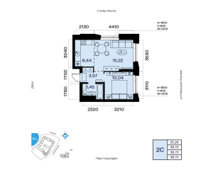 Планировка 2-комнатные 38,7 м²