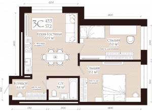 3-комн. · 57.2 м²