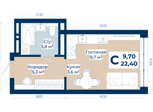 Студия · 22.4 м²