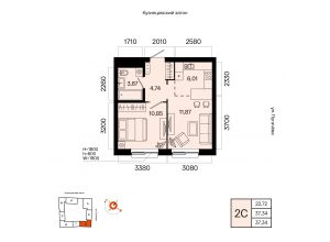 2-комн. · 37,3 м²