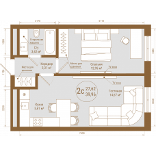 Планировка: 2-комн. квартира, 40 м²