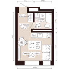 Планировка: 1-комн. квартира, 17.7 м²