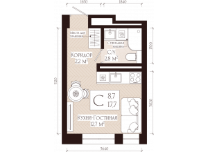 1-комн. · 17.7 м²