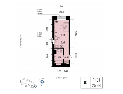 Планировка 1-комн. · 26 м²