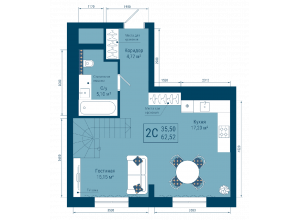 2-комн. · 62.5 м²