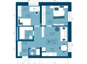 3-комн. · 57.9 м²