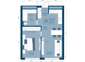 2-комн. · 40.8 м²