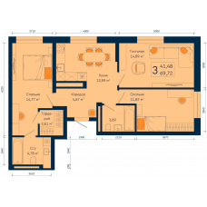 Планировка: 3-комн. квартира, 69.7 м²