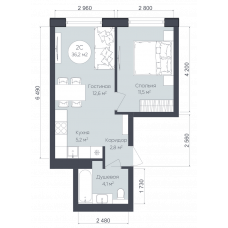 Планировка: 2-комн. квартира, 36.2 м²