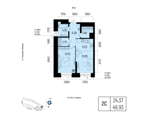 Планировка 2-комнатные 46,9 м²