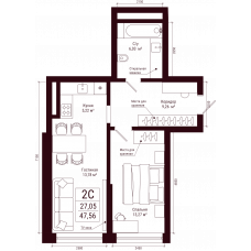 Планировка: 2-комн. квартира, 47.6 м²