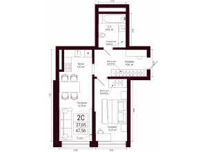 2-комн. · 47.6 м²