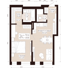Планировка: 2-комн. квартира, 49.8 м²