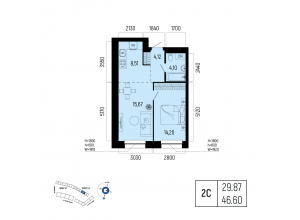 2-комн. · 46,6 м²