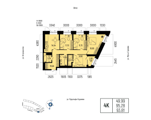 Планировка 4-комнатные 93,8 м²