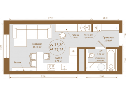 Планировка Студия · 27.3 м²