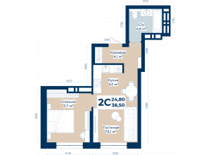 2-комн. · 38.5 м²