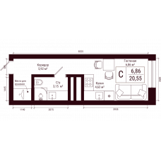 Планировка: Студия, 20.6 м²