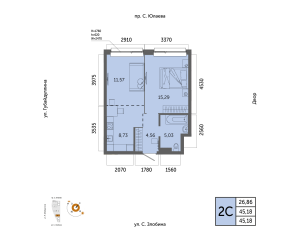 Планировка 2-комнатные 45,2 м²