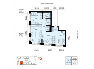 3-комн. · 64,1 м²