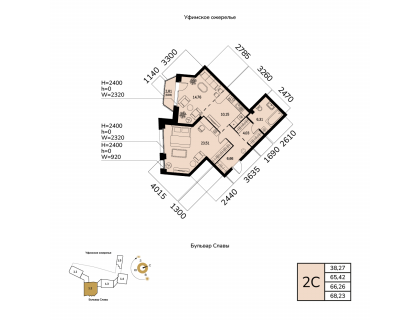 Планировка 2-комн. · 66.3 м²