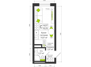 Планировка Студия · 18.4 м²