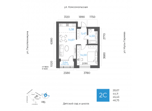 2-комн. · 45,4 м²