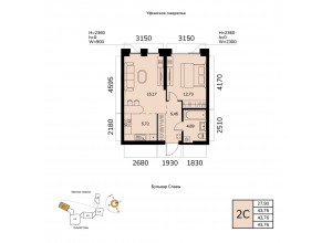 2-комн. · 43,8 м²