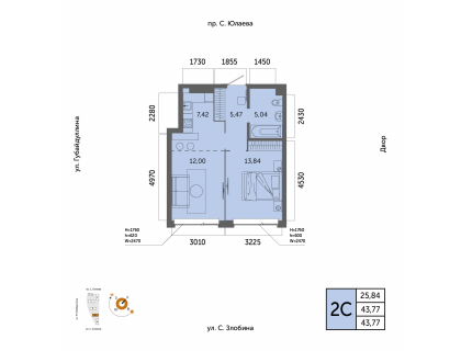 Планировка 2-комн. · 43.8 м²